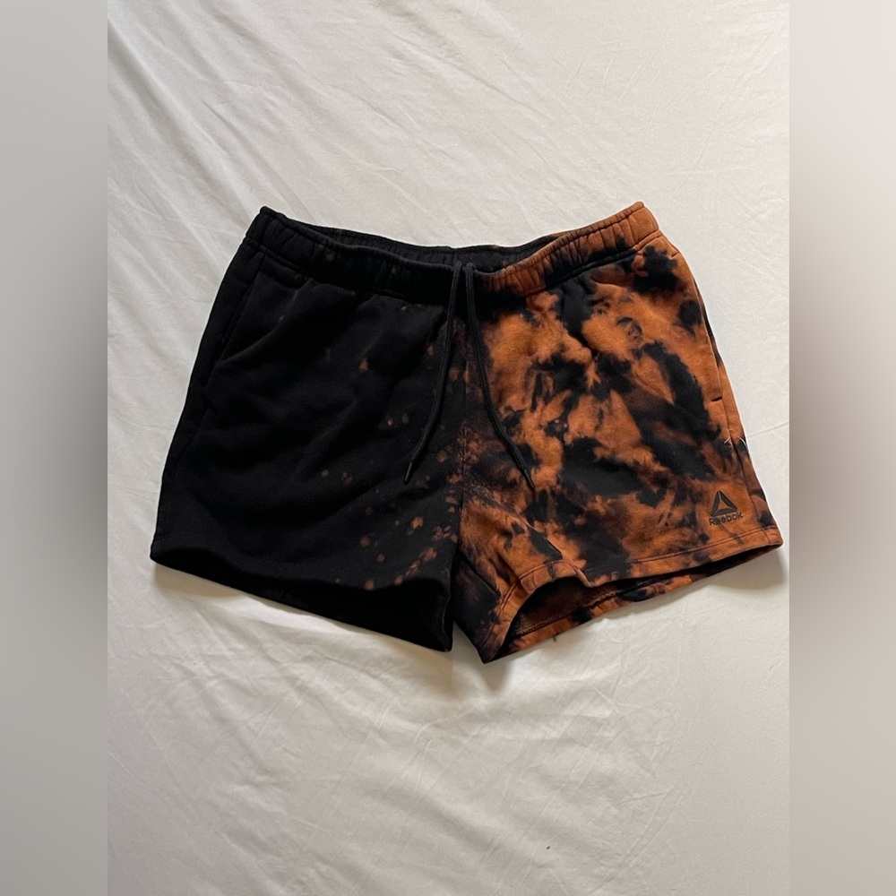 Reebok Black and Orange Bleach Tie-Dye Women’s Athletic Shorts